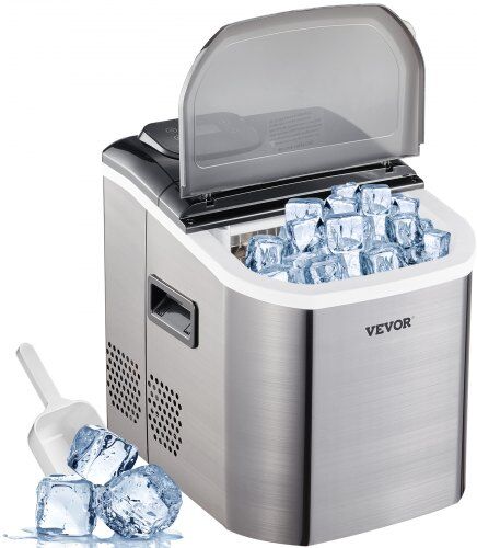 VEVOR 110V Portable Ice Maker Countertop 40 LBS in 24 Hours, Ice Maker Machine with Ice Scoop and Basket,Counter Top Ice Maker Machine Compact and Self Cleaning for Home/Kitchen/Office (Sliver)