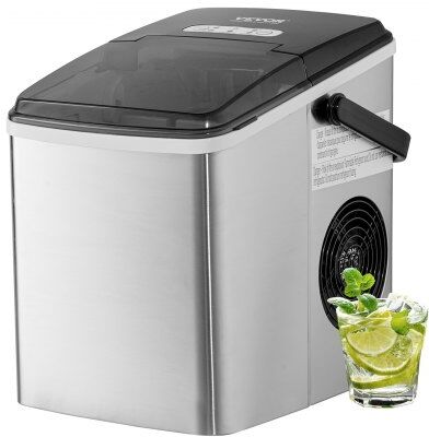 VEVOR Countertop Ice Maker, 9 Cubes Ready in 7 Mins, 26lbs in 24Hrs, Self-Cleaning Portable Ice Maker with Ice Scoop and Basket, Stainless Steel Ice Machine with 2 Size Bullet Ice for Home Kitchen Bar