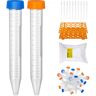 VEVOR Conical Centrifuge Tubes, 15mL, 500Pcs PP Graduated Container w/ Leak-proof Screw Cap, Write Mark & Test Tube Rack, DN/RNase Free, for Lab Sample Storage & Separate, Blue & Orange