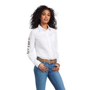 Ariat Women's Wrinkle Resist Team Kirby Stretch Shirt in White W Leopard Logo, Size: XL by Ariat