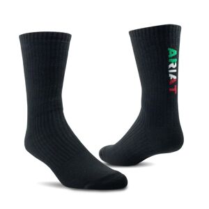 Ariat Premium Ringspun Cotton Crew Mexico Work Socks 3 Pair Pack in Black, Size: XL Regular by Ariat