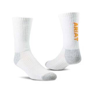 Ariat Premium Ringspun Cotton Crew Work Socks 3 Pair Pack in White Cotton/Spandex, Size: XL by Ariat