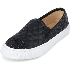 The Children's Place Girls Glitter Quilted Slip On Sneakers   Size YOUTH 4   Black   100% Faux Leather