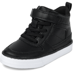 The Children's Place Toddler Boys High Top Sneakers   Size 5T   Black   100% Faux Leather