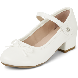 The Children's Place Girls Bow Faux Patent Leather Low Heel Shoes   Size YOUTH 12   White   100% Faux Leather