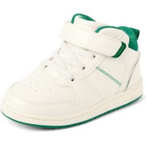 The Children's Place Toddler Contrast Cuff Mid Top Sneakers   Size 5T   White   100% Faux Leather
