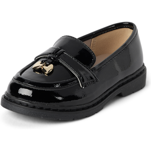 The Children's Place Toddler Girls Heart Loafers   Size 11T   Black   100% Faux Leather