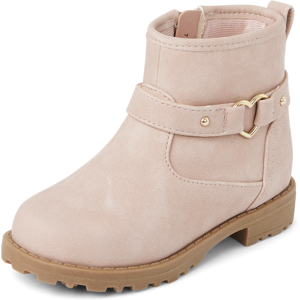 The Children's Place Toddler Girls Heart Moto Boots   Size 5T   Pink   100% Faux Leather