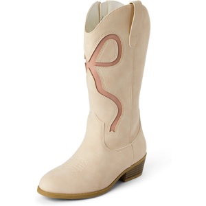 The Children's Place Girls Bow Tall Cowgirl Boots Size YOUTH 1 Gray 100% Faux Leather