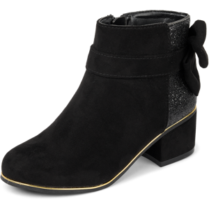 The Children's Place Girls Glitter Bow Booties   Size YOUTH 2   Black   100% Faux Leather