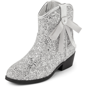 The Children's Place Girls Glitter Bow Cowgirl Booties   Size YOUTH 11   Metallic   100% Faux Leather