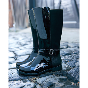 The Children's Place Girls Rhinestone Bow Boots   Size YOUTH 6   Black   100% Faux Leather