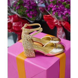 The Children's Place Girls Metallic Glitter Block Heels   Size YOUTH 2   100% Faux Leather