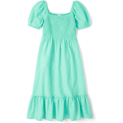 The Children's Place Womens Mommy And Me Smocked Tiered Dress Size Small Aqua Cotton/Rayon The Children's Place Womens Mommy And Me Smocked Tiered Dress Size Small Aqua Cotton/Rayon