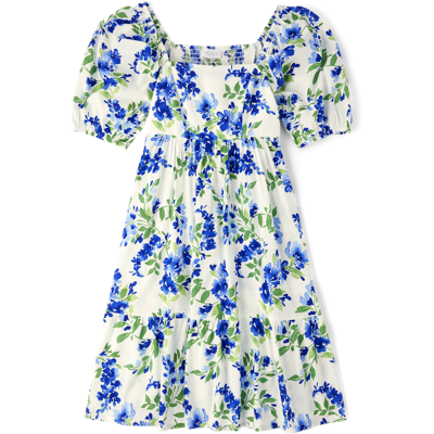 The Children's Place Womens Mommy And Me Floral Ruffle Dress Size XL Blue Cotton/Polyester/Rayon The Children's Place Womens Mommy And Me Floral Ruffle Dress Size XL Blue Cotton/Polyester/Rayon