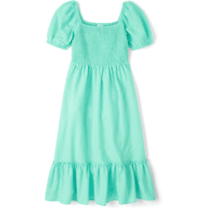 The Children's Place Womens Mommy And Me Smocked Tiered Dress Size XL Aqua Cotton/Rayon The Children's Place Womens Mommy And Me Smocked Tiered Dress Size XL Aqua Cotton/Rayon