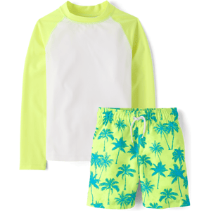 The Children's Place Boys Palm Tree Rashguard 2-Piece Swimsuit Size 2XL (16) Green The Children's Place Boys Palm Tree Rashguard 2-Piece Swimsuit Size 2XL (16) Green