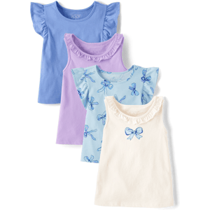 The Children's Place Toddler Girls Bow Flutter Tank Top 4-Pack Size 4T Blue Cotton/Polyester The Children's Place Toddler Girls Bow Flutter Tank Top 4-Pack Size 4T Blue Cotton/Polyester