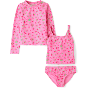 The Children's Place Girls Floral 3-Piece Swimsuit Size Medium (7/8) Pink The Children's Place Girls Floral 3-Piece Swimsuit Size Medium (7/8) Pink