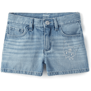 The Children's Place Girls Kuromi™ Rhinestone Denim Shortie Shorts Size 6X/7 Blue 100% Cotton The Children's Place Girls Kuromi™ Rhinestone Denim Shortie Shorts Size 6X/7 Blue 100% Cotton