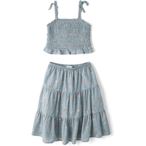 The Children's Place Girls Floral Textured 2-Piece Outfit Set Size XL (14) Blue 100% Cotton The Children's Place Girls Floral Textured 2-Piece Outfit Set Size XL (14) Blue 100% Cotton