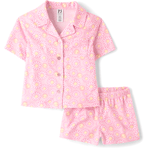 The Children's Place Girls Daisy Button Front Pajamas Size 2XL (16) Pink The Children's Place Girls Daisy Button Front Pajamas Size 2XL (16) Pink