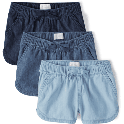 The Children's Place Girls Chambray Pull On Shorts 3-Pack Size 6 100% Cotton The Children's Place Girls Chambray Pull On Shorts 3-Pack Size 6 100% Cotton