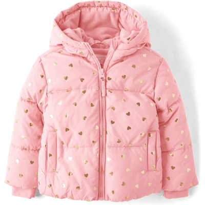 The Children's Place Toddler Girls Print Midweight Microfleece Lined Puffer Jacket Size 4T Pink The Children's Place Toddler Girls Print Midweight Microfleece Lined Puffer Jacket Size 4T Pink