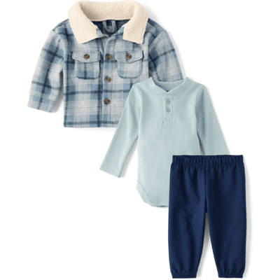 The Children's Place Baby Boys Plaid 3-Piece Outfit Set Size 12-18 M Gray 100% Cotton The Children's Place Baby Boys Plaid 3-Piece Outfit Set Size 12-18 M Gray 100% Cotton