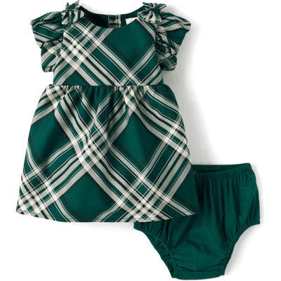 The Children's Place Baby Girls Matching Family Bow Plaid Satin Fit And Flare Dress Size 12-18 M Green 100% Cotton The Children's Place Baby Girls Matching Family Bow Plaid Satin Fit And Flare Dress Size 12-18 M Green 100% Cotton