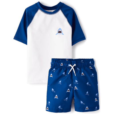The Children's Place Boys Shark Rashguard 2-Piece Swimsuit Size XS (4) The Children's Place Boys Shark Rashguard 2-Piece Swimsuit Size XS (4)