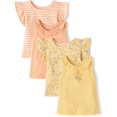 The Children's Place Toddler Girls Floral Flutter Tank Top 4-Pack Size 12-18 M Yellow Cotton/Polyester The Children's Place Toddler Girls Floral Flutter Tank Top 4-Pack Size 12-18 M Yellow Cotton/Polyester