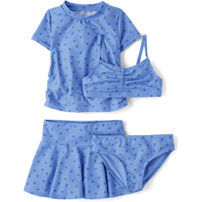 The Children's Place Girls Floral 4-Piece Swimsuit Size Large (10/12) Blue The Children's Place Girls Floral 4-Piece Swimsuit Size Large (10/12) Blue