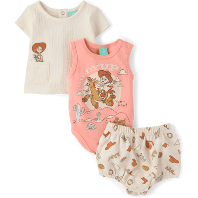 The Children's Place Baby Girls Toy Story™ 3-Piece Playwear Set Size 0-3 M Cotton/Polyester The Children's Place Baby Girls Toy Story™ 3-Piece Playwear Set Size 0-3 M Cotton/Polyester