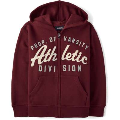 The Children's Place Boys Varsity Premium Fleece Zip Up Hoodie Size XS (4) Burgundy Cotton/Polyester/Spandex The Children's Place Boys Varsity Premium Fleece Zip Up Hoodie Size XS (4) Burgundy Cotton/Polyester/Spandex