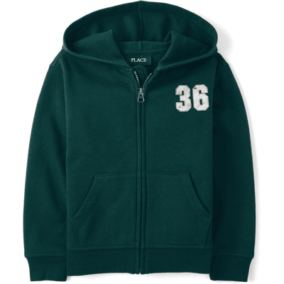 The Children's Place Boys Varsity Premium Fleece Zip Up Hoodie Size XS (4) Green Cotton/Polyester/Spandex The Children's Place Boys Varsity Premium Fleece Zip Up Hoodie Size XS (4) Green Cotton/Polyester/Spandex
