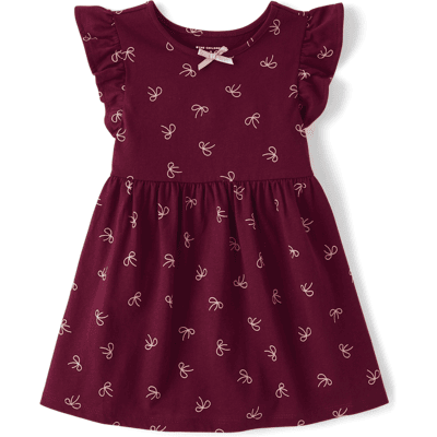 The Children's Place Baby And Toddler Girls Bow Flutter Dress Size 5T Burgundy 100% Cotton The Children's Place Baby And Toddler Girls Bow Flutter Dress Size 5T Burgundy 100% Cotton