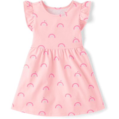 The Children's Place Baby And Toddler Girls Print Flutter Dress Size 5T Pink Cotton/Polyester The Children's Place Baby And Toddler Girls Print Flutter Dress Size 5T Pink Cotton/Polyester