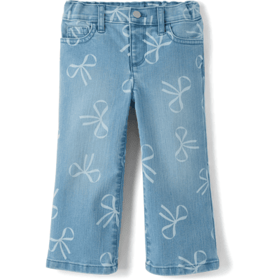 The Children's Place Toddler Girls Bow Wide Leg Jeans Size 2T Blue Cotton The Children's Place Toddler Girls Bow Wide Leg Jeans Size 2T Blue Cotton