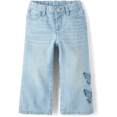 The Children's Place Toddler Girls Applique Butterfly Wide Leg Jeans Size 12-18 M Blue 100% Cotton The Children's Place Toddler Girls Applique Butterfly Wide Leg Jeans Size 12-18 M Blue 100% Cotton