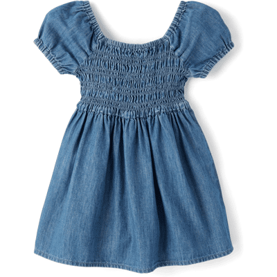 The Children's Place Baby And Toddler Girls Smocked Chambray Dress Size 9-12 M Blue 100% Cotton The Children's Place Baby And Toddler Girls Smocked Chambray Dress Size 9-12 M Blue 100% Cotton