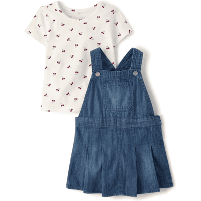 The Children's Place Toddler Girls Cherry Skirtall 2-Piece Outfit Set Size 5T Blue 100% Cotton The Children's Place Toddler Girls Cherry Skirtall 2-Piece Outfit Set Size 5T Blue 100% Cotton