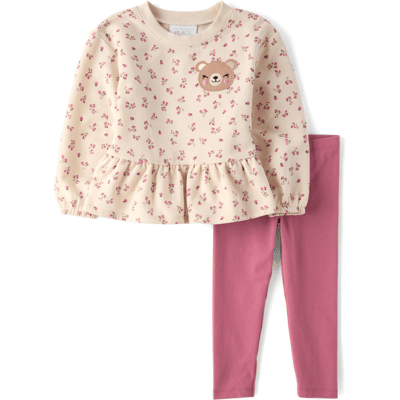 The Children's Place Toddler Girls Embroidered Bear 2-Piece Outfit Set Size 4T Pink Cotton/Polyester/Spandex The Children's Place Toddler Girls Embroidered Bear 2-Piece Outfit Set Size 4T Pink Cotton/Polyester/Spandex