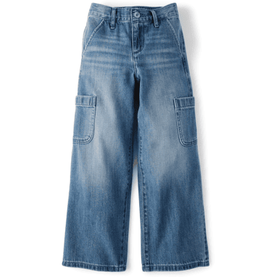 The Children's Place Girls Pull On Baggy Cargo Jeans Size 6X/7 Blue 100% Cotton The Children's Place Girls Pull On Baggy Cargo Jeans Size 6X/7 Blue 100% Cotton