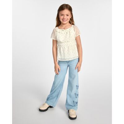 The Children's Place Girls Applique Butterfly Wide Leg Jeans Size 6X/7 Blue 100% Cotton The Children's Place Girls Applique Butterfly Wide Leg Jeans Size 6X/7 Blue 100% Cotton