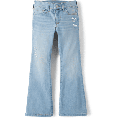 The Children's Place Girls Rhinestone Heart Flare Jeans Size 14 Blue Cotton The Children's Place Girls Rhinestone Heart Flare Jeans Size 14 Blue Cotton