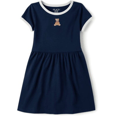The Children's Place Girls Bear Ringer Dress Size Medium (7/8) Blue Cotton/Polyester The Children's Place Girls Bear Ringer Dress Size Medium (7/8) Blue Cotton/Polyester