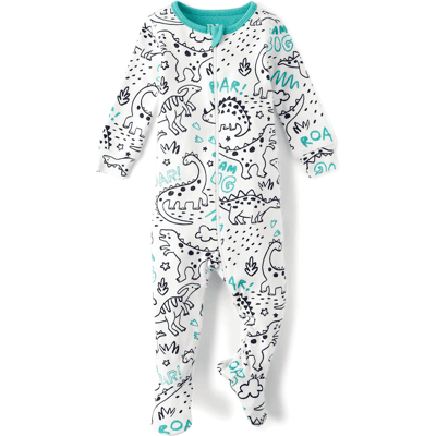 The Children's Place Baby And Toddler Dino Snug Fit Cotton Footed One Piece Pajamas Size 3T White The Children's Place Baby And Toddler Dino Snug Fit Cotton Footed One Piece Pajamas Size 3T White