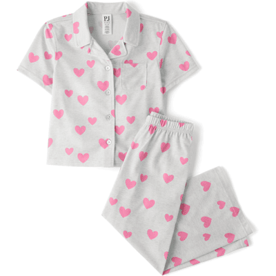 The Children's Place Girls Heart Button Front Pajamas Size Large (10/12) Gray The Children's Place Girls Heart Button Front Pajamas Size Large (10/12) Gray