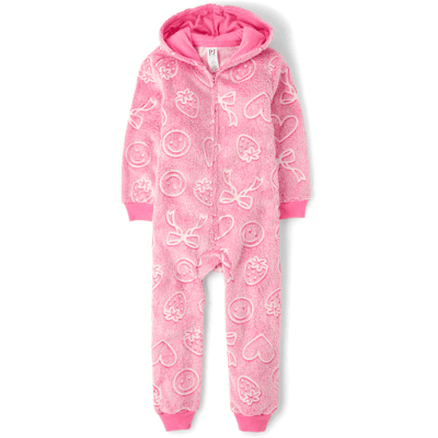 The Children's Place Girls Glow Doodle One Piece Pajamas - Cozy Fleece Size Medium (7/8) Pink 100% Polyester Microfleece The Children's Place Girls Glow Doodle One Piece Pajamas - Cozy Fleece Size Medium (7/8) Pink 100% Polyester Microfleece